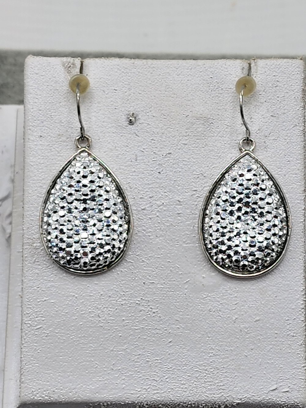 Silver Tone Crystal Teardrop Dangle Earrings - White/Silver 0499